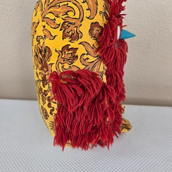 Vintage Handmade Thai Red Yarn Owl Plush With Decorative Yellow Feet - Picture 7 of 9